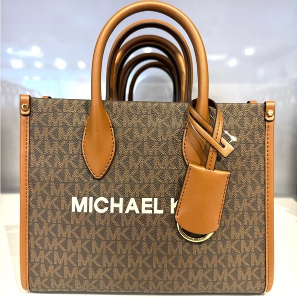 Michael Kors Mirella Small Signature Logo Crossbody Bag Brown Signature - Picture 1 of 8